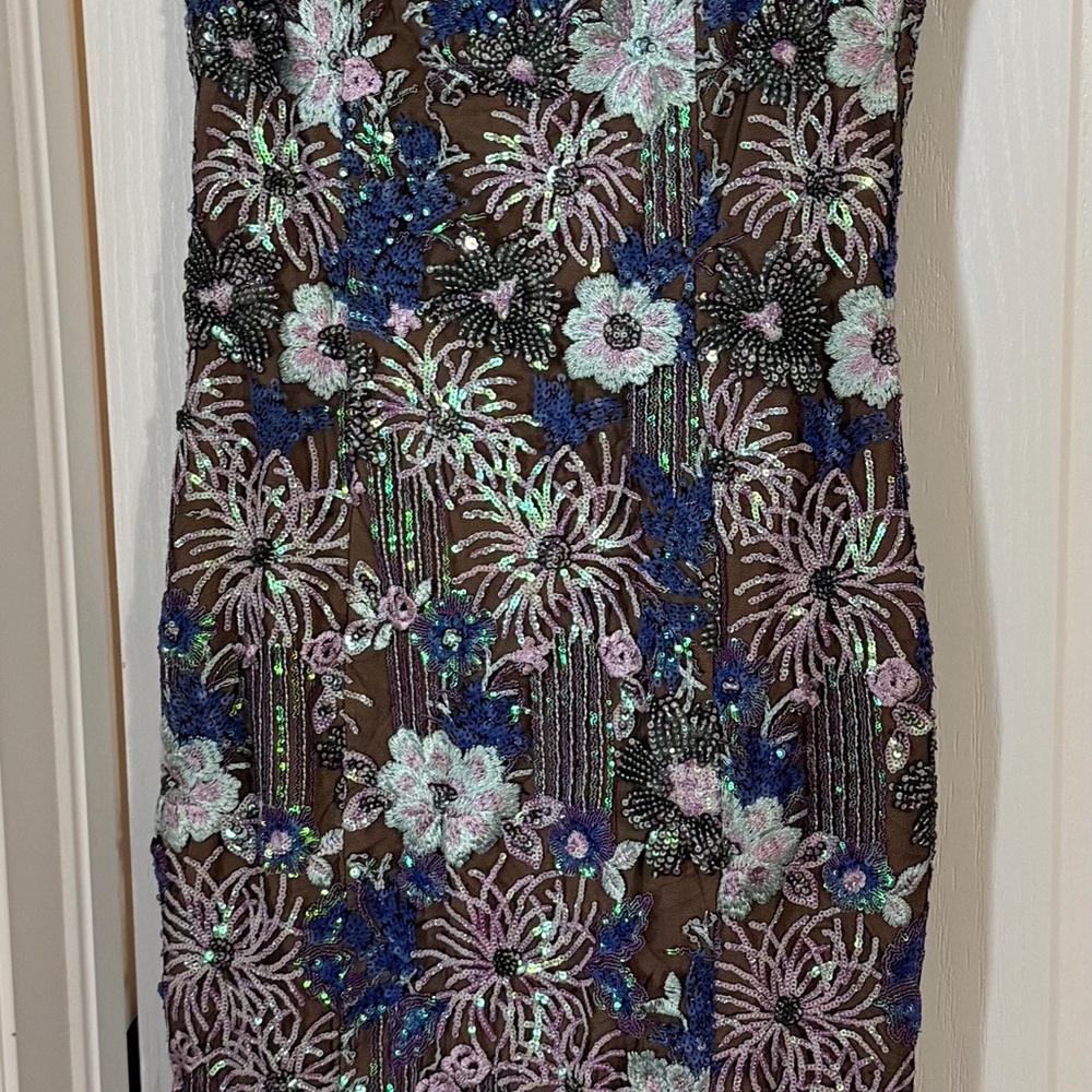 Elliatt Paige Midi Dress with Lavender/Blue Floral Sequin Embellishment